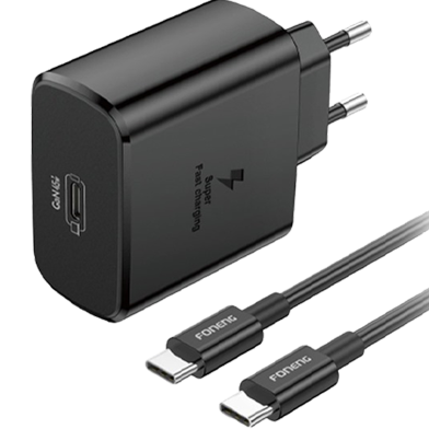 FONENG EU51 PD 25W GaN USB-C Wall Charger With Type-C Cable Black image