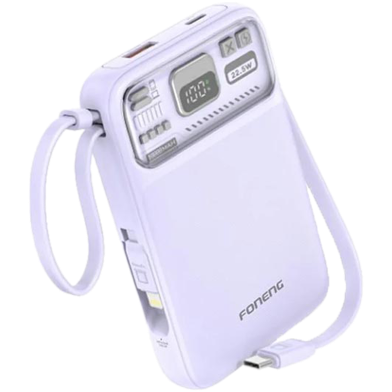 FONENG 10000mAh Mini 22.5W Magnetic Wireless Power Bank with 2 Built-in Cables- Purple image