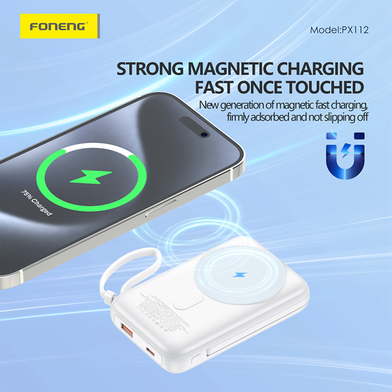 FONENG 10000mAh Mini 22.5W Magnetic Wireless Power Bank with 2 Built-in Cables- Blue - PX112 Slide 5