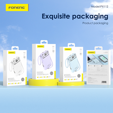 FONENG 10000mAh Mini 22.5W Magnetic Wireless Power Bank with 2 Built-in Cables- Blue - PX112 Slide 4