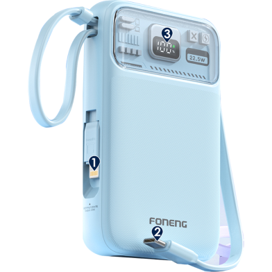 FONENG PX112 10000mAh Mini 22.5W Magnetic Wireless Power Bank with 2 Built-in Cables- Blue image