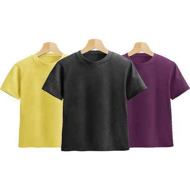 Fabrilife Kids Premium Blank T-Shirt Combo - Yellow, Anthra Melange, Purple image