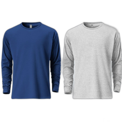Fabrilife Mens Premium Blank Full Sleeve T Shirt Combo - Deep Blue, Gray Melange image
