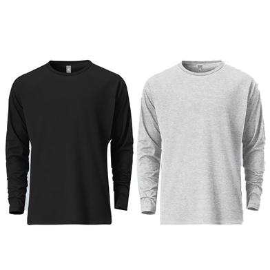 Fabrilife Mens Premium Blank Full Sleeve T Shirt Combo - Black, Gray Melange image