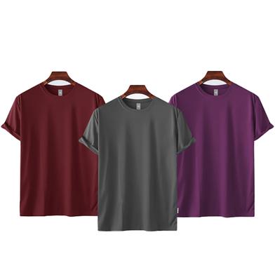 Fabrilife Mens Premium Blank T-shirt -Combo( Red Wine, Charcoal, Purple) image