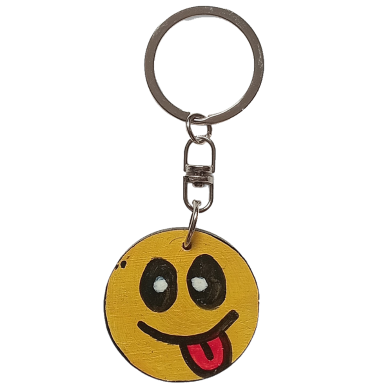Face Savoring Food Hand-Painted Wooden Keyring image