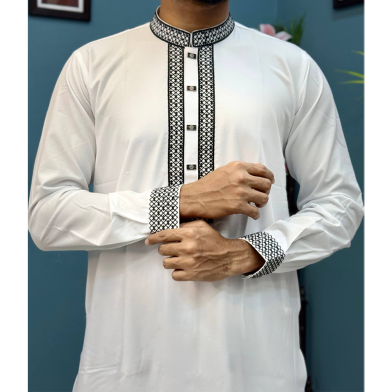 Faizan Shop Zafran Noir White Panjabi image