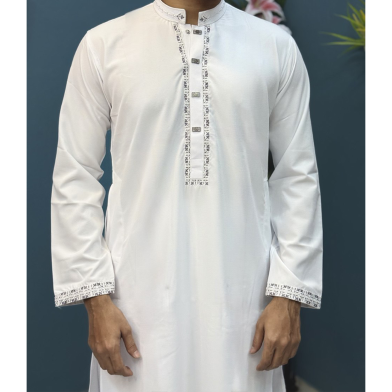 Faizan Shop Zafran Silver Grace White Panjabi image