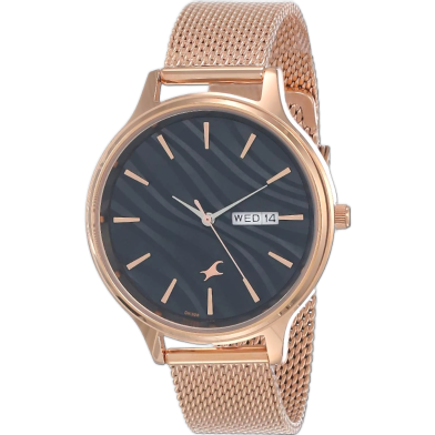 Fastrack Ruffles Black Dial Metal Mesh Strap Watch For Woman image