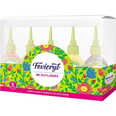 Fevicryl 3D Outliners Regular Kit, Fabric and Multi-Surface 3D Outliners Assorted Pack, Multi Colour, 20 ml - 5 pcs image