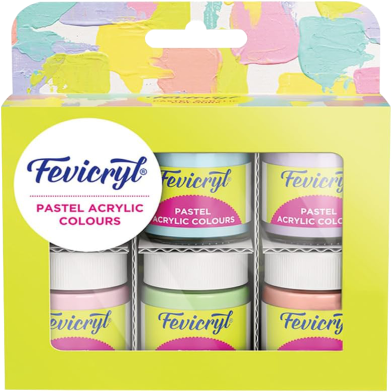 Fevicryl Multi Surface Pastel Acrylic Colours Kit 6 Shades X 15Ml | Ideal For Wood, Glass, Canvas, Metal, Plastic, Mould It | For Hobbyists, Artists, Diy Art And Craft image