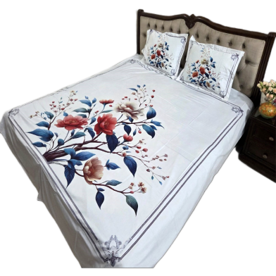 Flower Printed Cotton Bedsheet 1pcs image