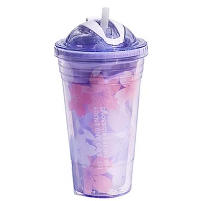 Flower Printed Ice Cup Water Bottle With Straw image