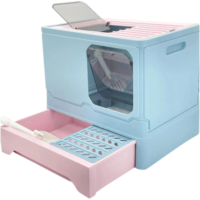 Foldable Cat Litter Box with Scoop, Enclosed Drawer Kitty Potty image