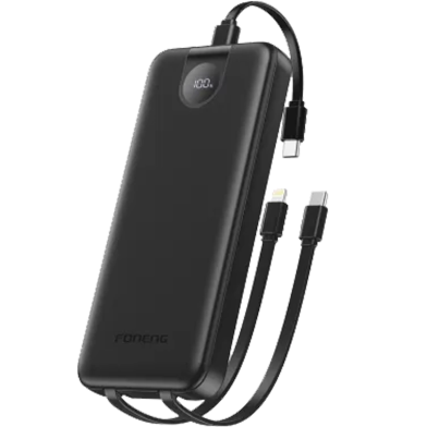 Foneng PX106 10000mah 22.5w Fast Charging Portable Power Bank with Built-In 3 Cables- Black image