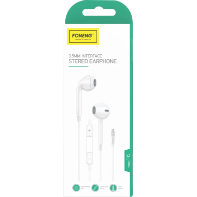 Foneng T15 Half-In-Ear 3.5mm Heavy Bass Earphone- White image