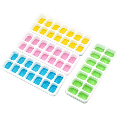 Food Grade Ice Cube Tray Silicone Mold With Clear Lid 14 Cavities Easy to Stack and Use (Multicolor) image