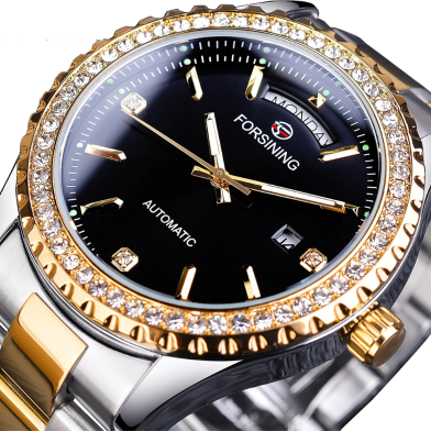 Forsining S1232-2 High-end Business Style Men's Automatic Mechanical Watch Black Diamond Dial Stainless Steel Watch New Product image