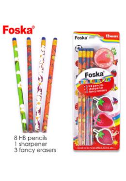 Foska Different Fancy Designs Stationery HB Pencil and Eraser Set image