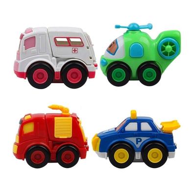 Friction Powered Cartoon Car Toy Set Unbreakable Pull-Back Cars - 4 Pcs (8335) -188049024 image