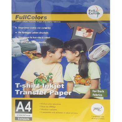 Full Colors 120gsm T-Shirt Inkjet Transfer Paper Dark Fabrics Dark Sheet A4 Transfer Paper image