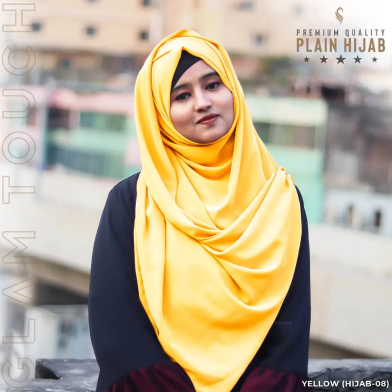 Glam Touch Full Coverage Plain Hijab - Diamond Georgette | Yellow image