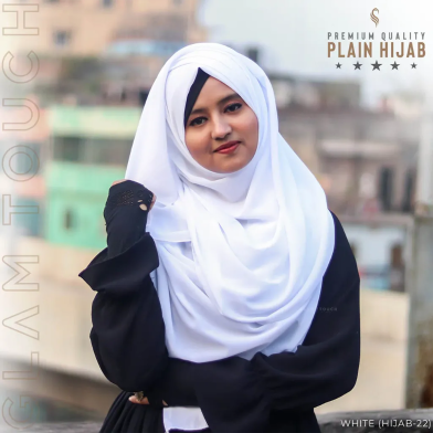 Glam Touch Full Coverage Plain Hijab - Diamond Georgette | White image