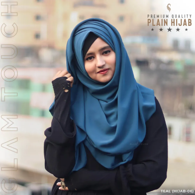 Glam Touch Full Coverage Plain Hijab - Diamond Georgette | Teal image