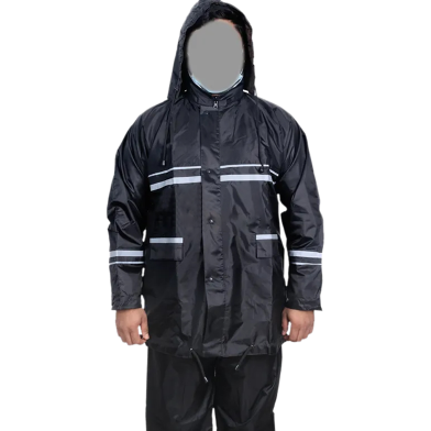 Full Waterproof Reflective Heavy Motorcycle Raincoat Rain Suit With Trouser - Black (1 Set) image