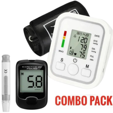 Fully Automatic Upper Arm Digital Blood Pressure Monitor with Glucometer Machine with 10 Test Strips (Combo Pack) image