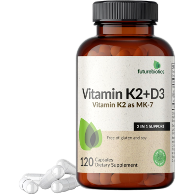 Futurebiotics Vitamin K2 (MK7) with D3 Supplement 5000 IU Vitamin D3 and 90mcg Vitamin K2 MK-7 120 Vegetarian Capsules image
