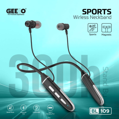 GEEOO BL109 Sports Wireless Neckband 60H Playtime Bluetooth 5.6 Magnetic Earbuds image