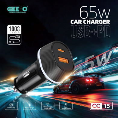 GEEOO CC15 65W Fast Car Charger USB pluse PD Dual Output with Smart Protection image