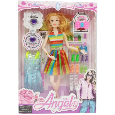 GIRL ANGEL Wonderful Barbie Toy With Dress and Accessories For Kids and Girls (barbie_shoe_dress_ear_rainbow) image