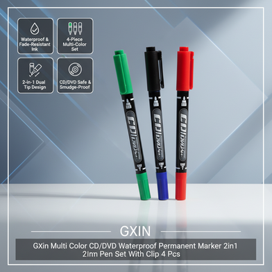 GXin Multi Color CD/DVD Waterproof Permanent Marker 2in1 Pen Set With Clip 4 Pcs Slide 2
