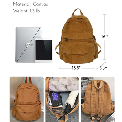 Gamlfl Light Brown Canvas Backpack For Women And Men Retro Aesthetic Travel Laptop Bag Slide 2