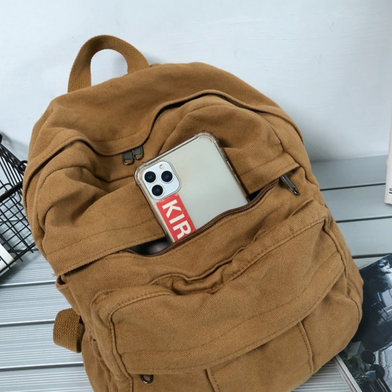 Gamlfl Light Brown Canvas Backpack For Women And Men Retro Aesthetic Travel Laptop Bag Slide 5