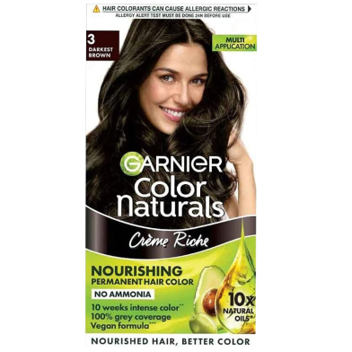 Garnier Color Naturals Creme Hair Colour 70ml Plus 60gm Shade 3 Darkest Brown image