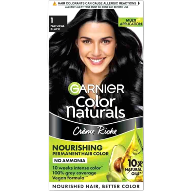 Garnier Color Naturals Nourishing Permanent Hair Color 1 Natural Black 70ml INDIAN image