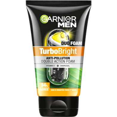 Garnier Men Duo Foam Turbo Bright Anti Pollution Double Action Foam Face Wash 100gm image
