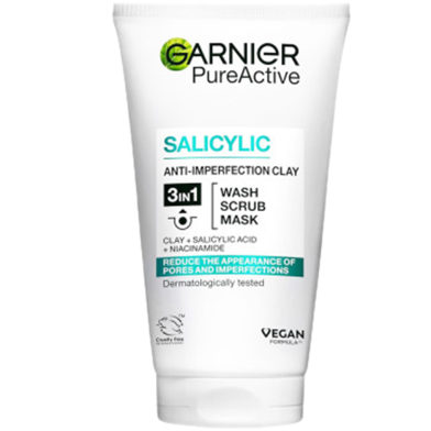 Garnier Pure Active 3‑In‑1 Clay Wash, Scrub And Mask 150ml image