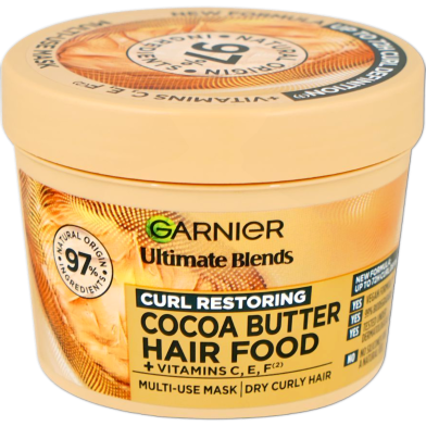 Garnier Ultimate Blends Curl Restoring Cocoa Butter Hair Food Plus Vitamin C,E,F Multi-Use Mask – 400ml image