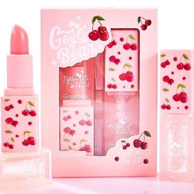 Gege Bear Nourishing Cherry Lip Set - Moisturizing Lip Oil and Balm for Glossy Lip image