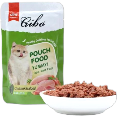 Giba Cat Pouch Food - Chicken and Seafood Meat Pate For All Age Cats 85g | Cat Wet Food image