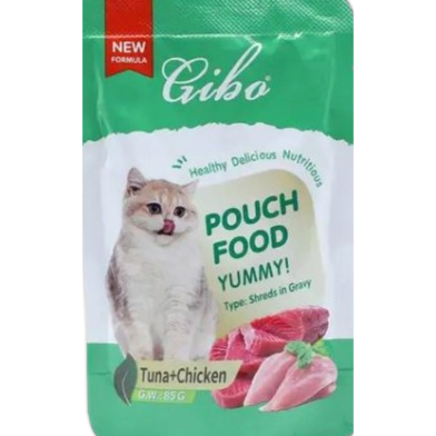 Giba Cat Pouch Food - Tuna and Chicken Gravy For All Age Cats 85g | Cat Wet Food (Shreds in Gravy) image