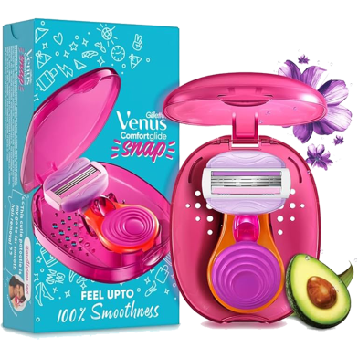 Gillette Venus Comfortglide Snap Hair Remover | Women Body Razor| Pack of 1 | Compact case|Soap Gel Bar With Avocado image