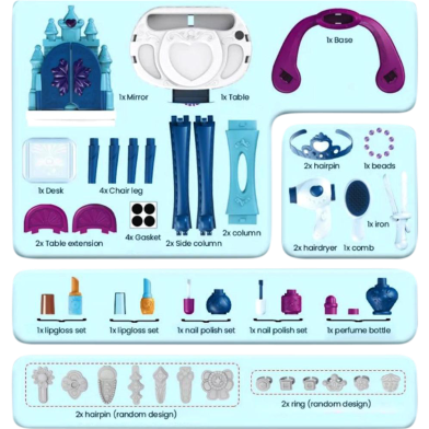 Girls pretend play dressing table toy set with makeup kits and many more accessories automatic door open by sensor light and music 35 pcs image