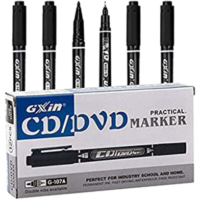 Gixin CD/DVD/OHP Marker Pen- Black 12 Pcs image