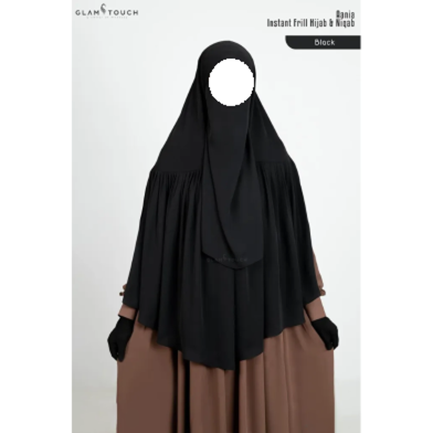 Glam Touch Aania Instant Frill Hijab And Niqab Set | Black image