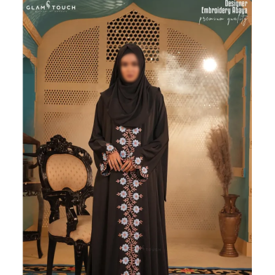 Glam Touch Designer Embroidery Abaya | Black image